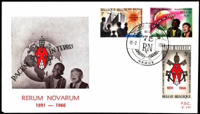 Belgia FDC 1966 Mi 1417-1419 Rerum Novarum [NAMUR]